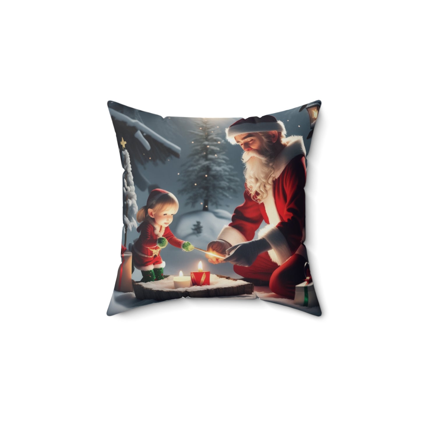 Santas Candle Polyester Square Pillow